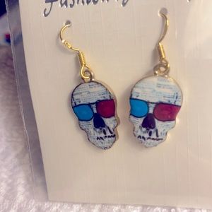 Skull with sunglasses dangle earrings
